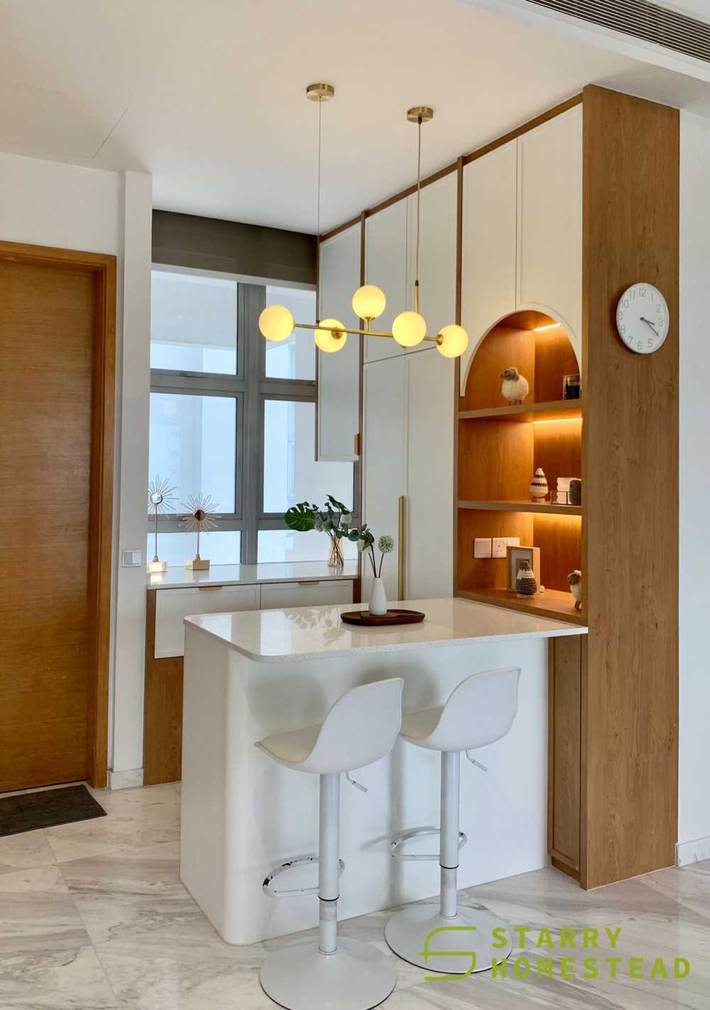 Scandinavian Dining Room with Drop Light and Flooring