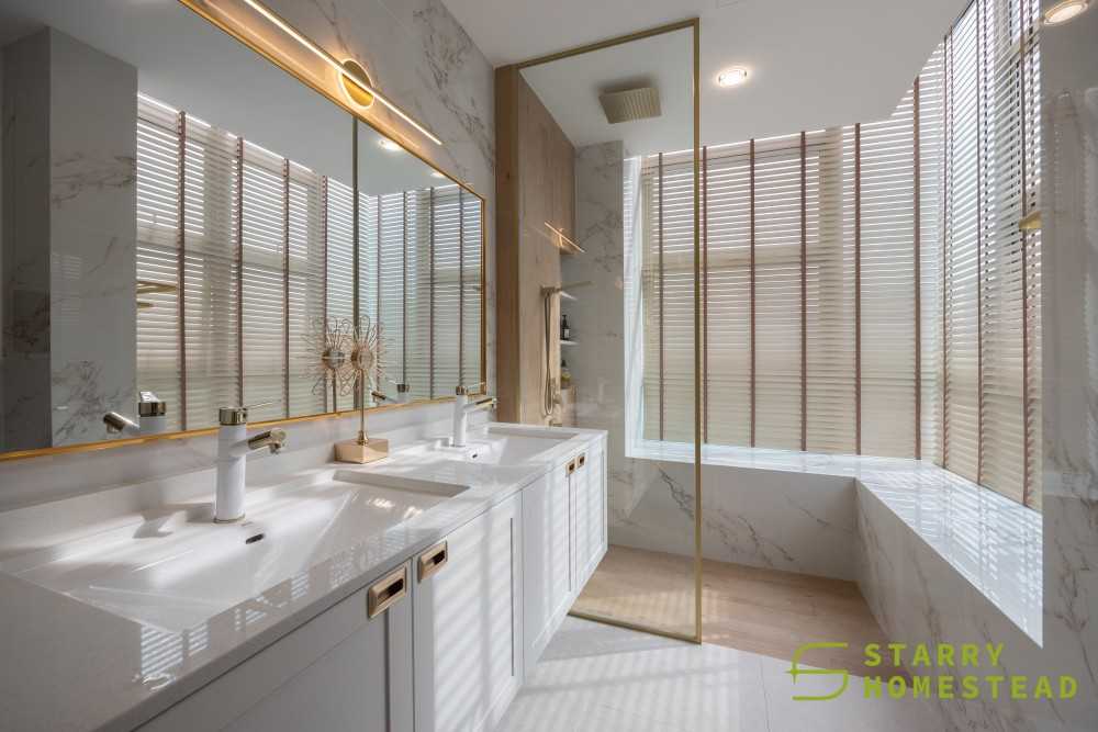 Scandinavian Bathroom with Marble Floor and Flooring