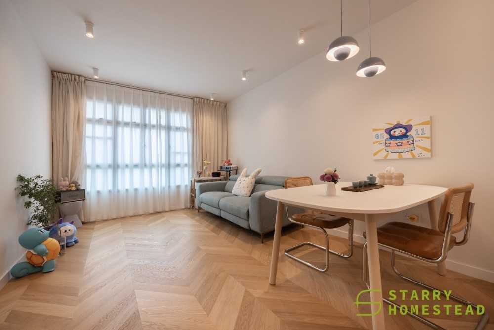 Minimalist Living Room with Drop Light and Downlights