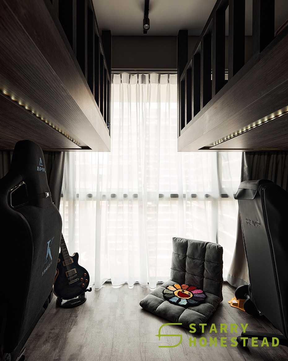 Industrial Bedroom with Flooring and Bed