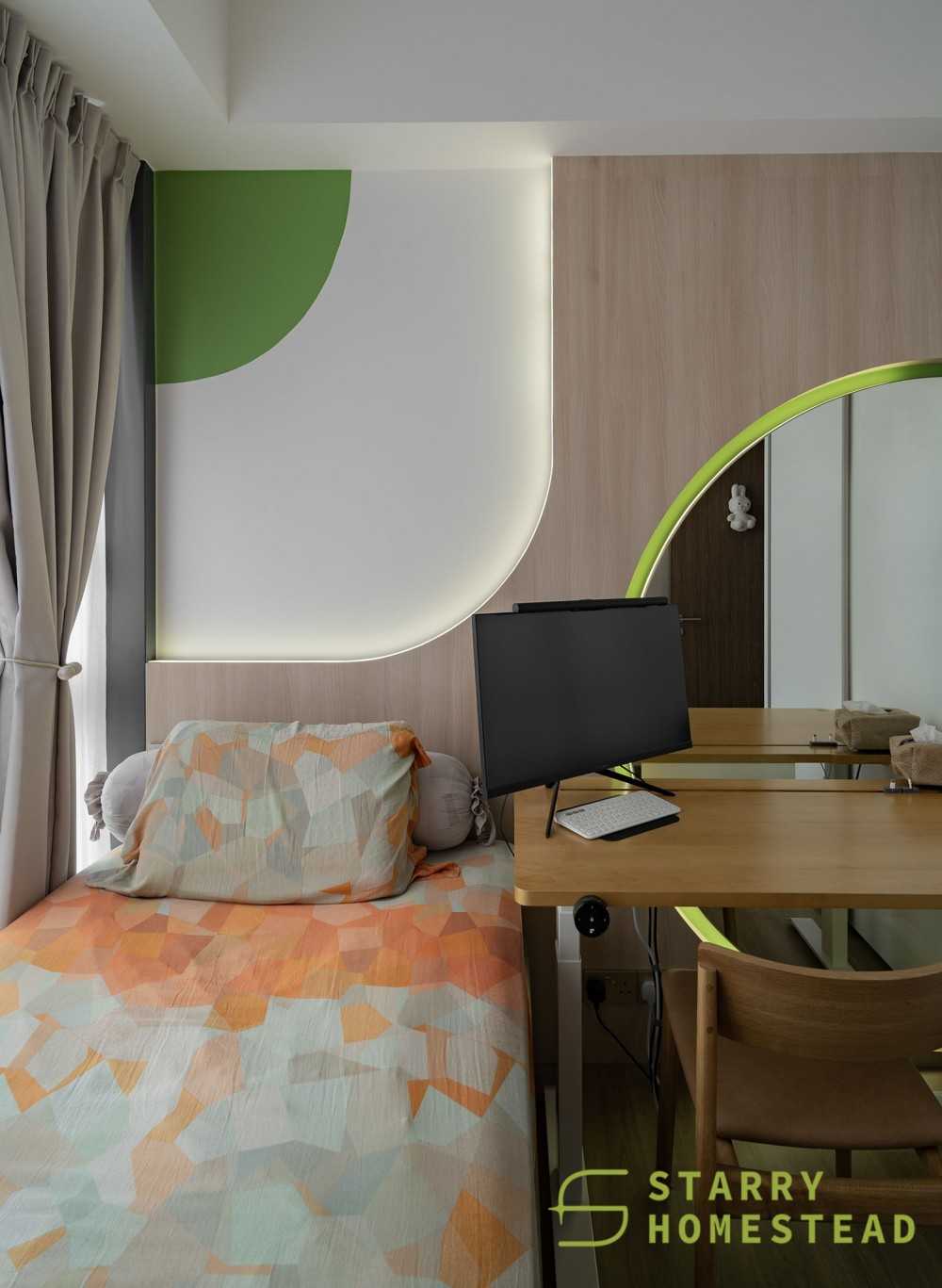 Scandinavian Bedroom with Mirror and Flooring