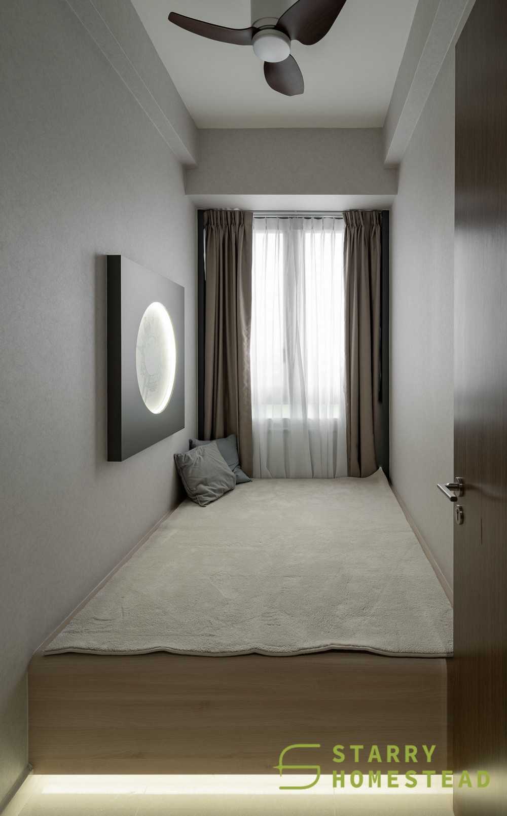 Scandinavian Bedroom with Platform Bed and Built-in Bed