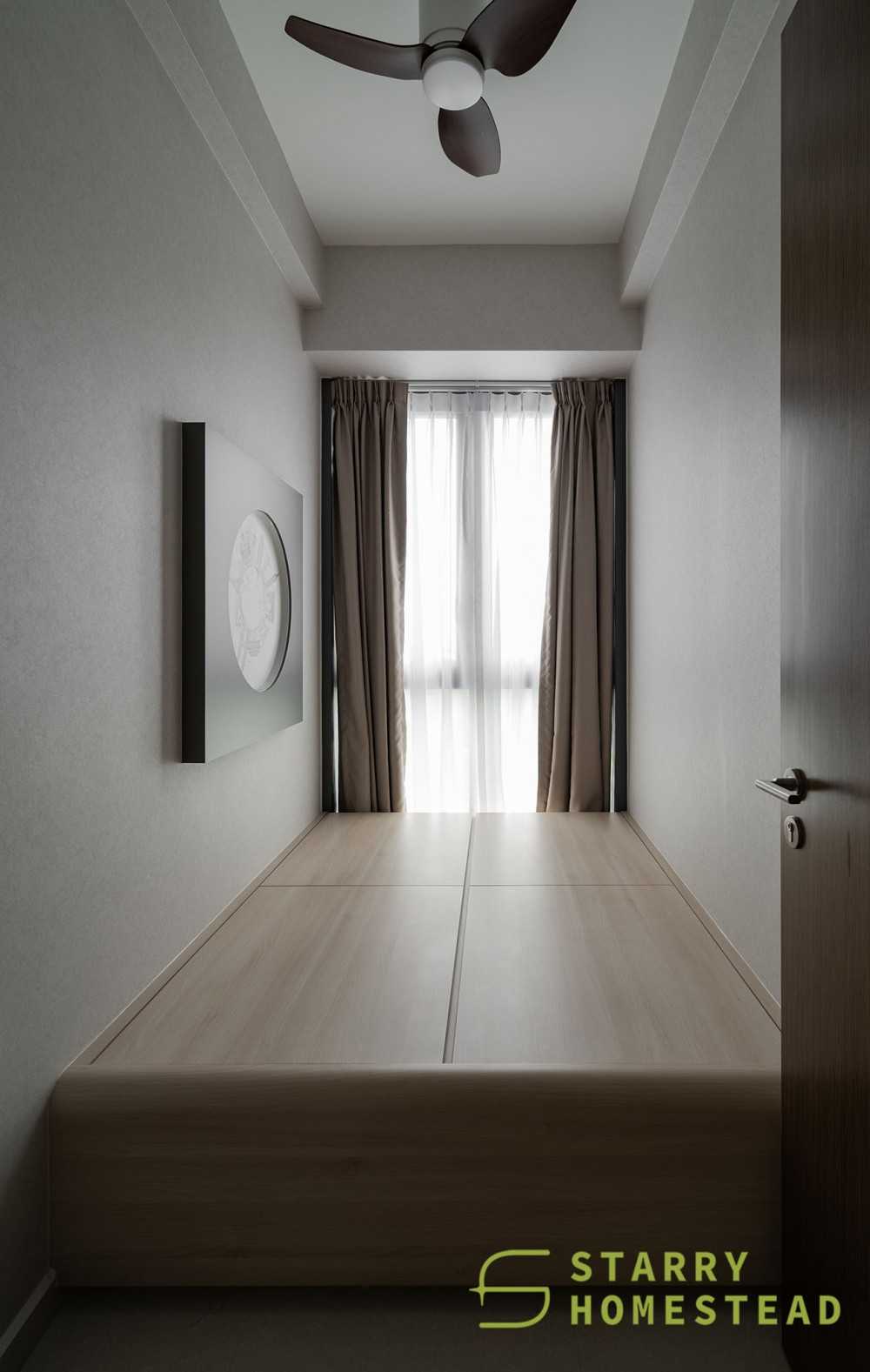 Scandinavian Bedroom with Platform Bed and Built-in Bed