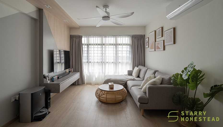 Scandinavian Living Room with TV Console and Feature Wall