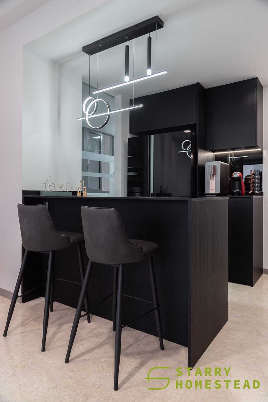 Modern Dining Room with Drop Light and Flooring