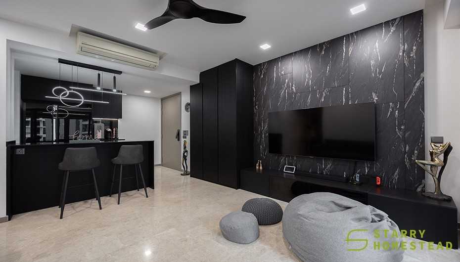 Modern Living Room with TV Console and Feature Wall