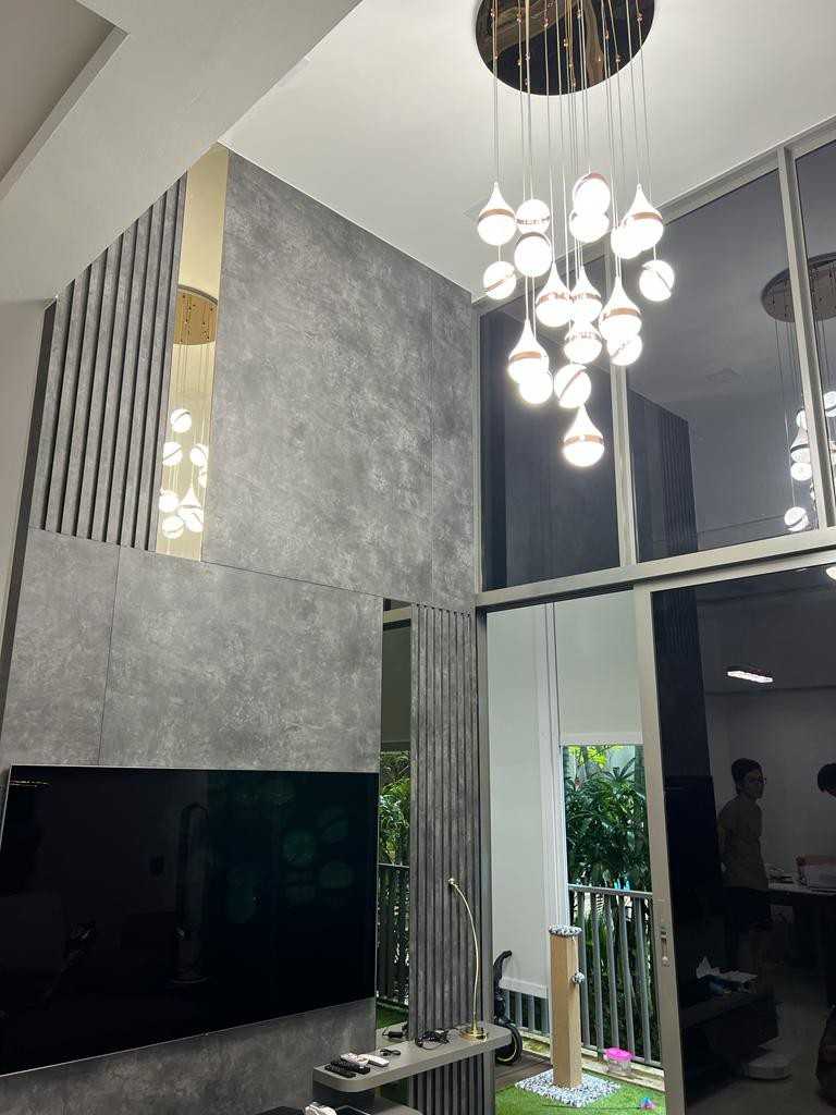Scandinavian Living Room with TV Console and Feature Wall