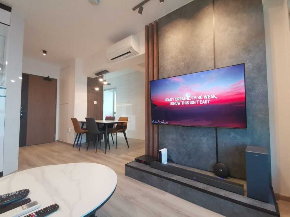 Scandinavian Living Room with Vinyl Flooring and TV Console