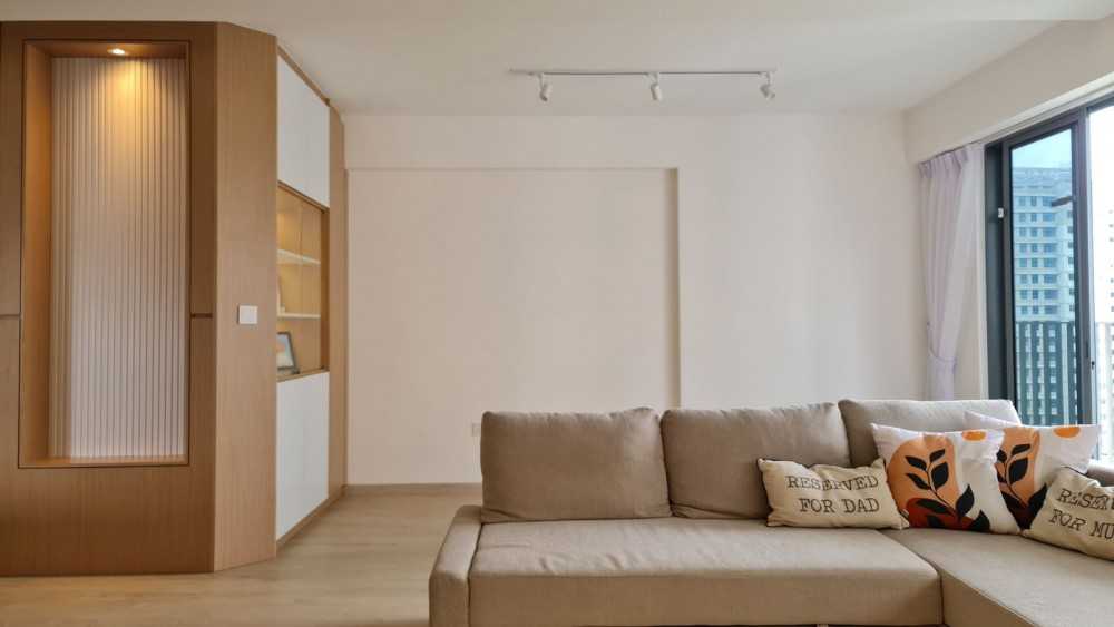 Modern Living Room with Vinyl Flooring and Feature Wall