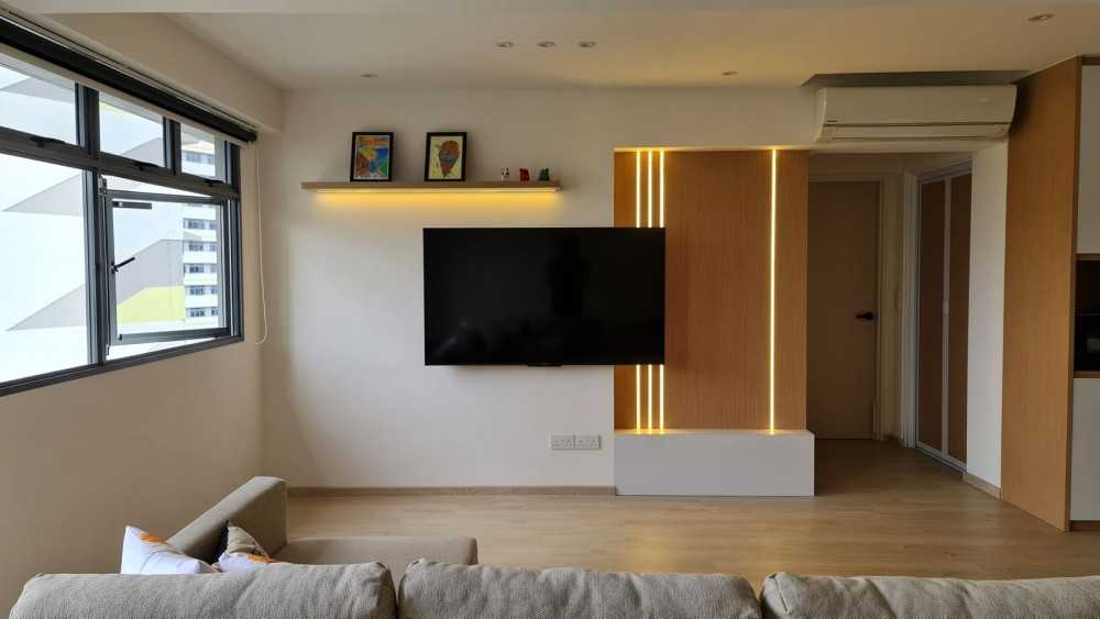Modern Living Room with Vinyl Flooring and Feature Wall