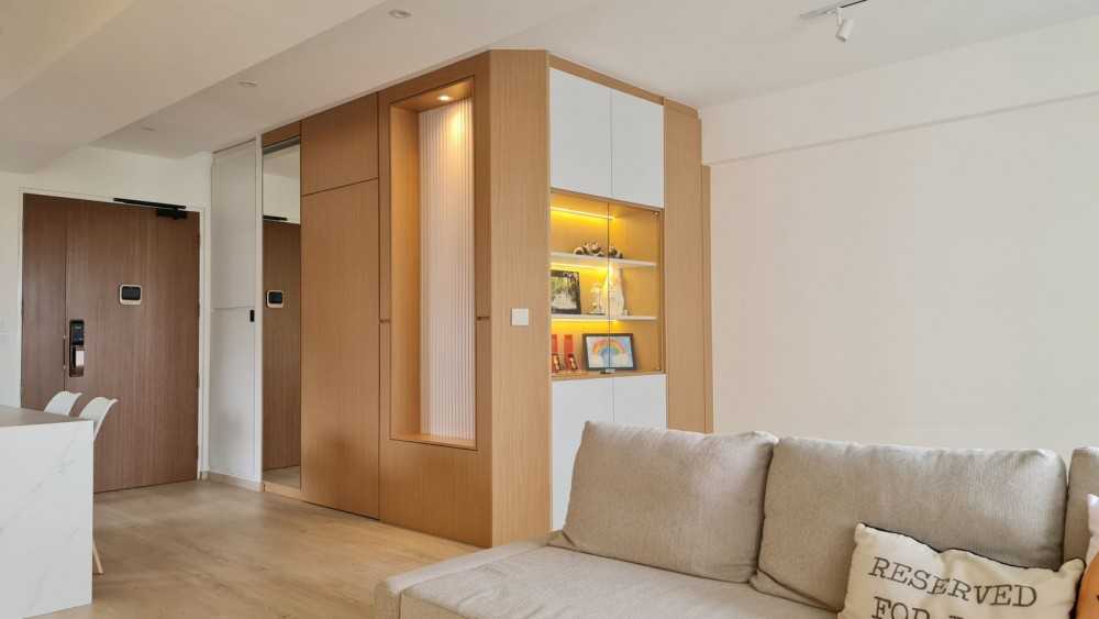 Modern Living Room with Vinyl Flooring and Feature Wall