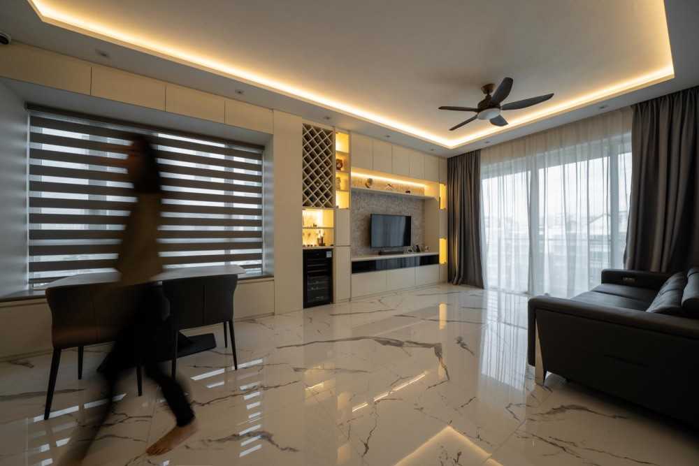 Modern Living Room with Marble Floor and TV Console