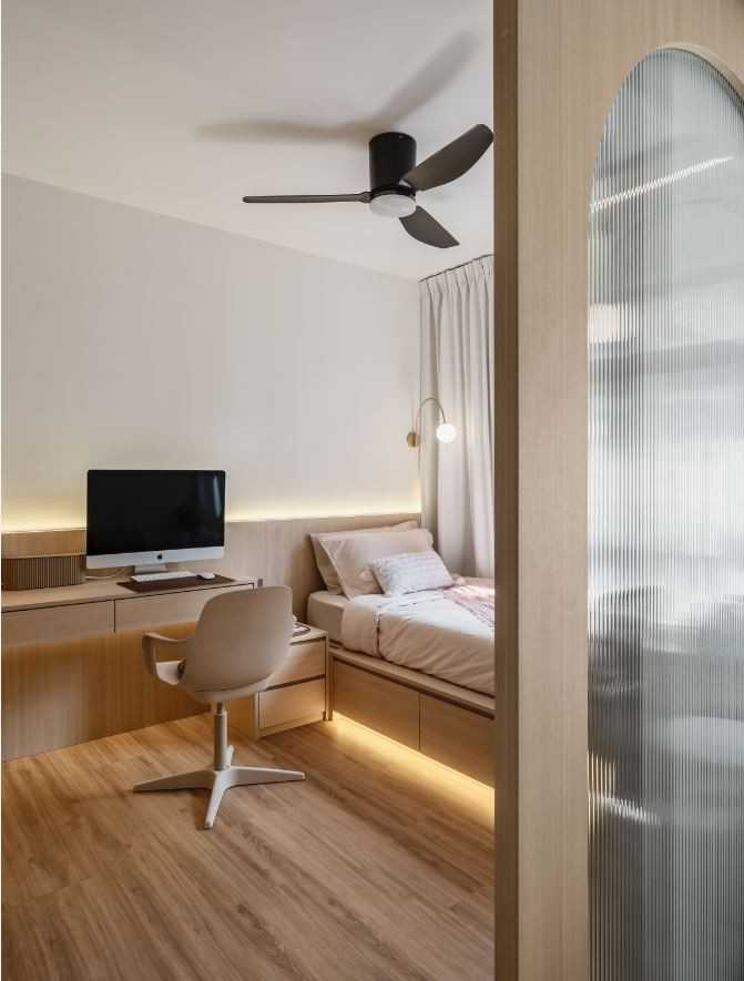 Scandinavian Bedroom with Bedside Table and Flooring
