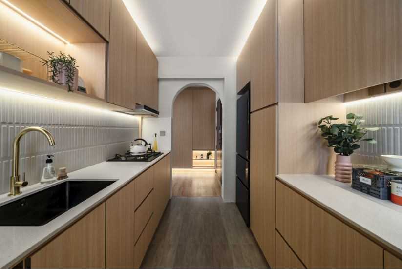 Scandinavian Kitchen with Countertop and Breakfast Counter