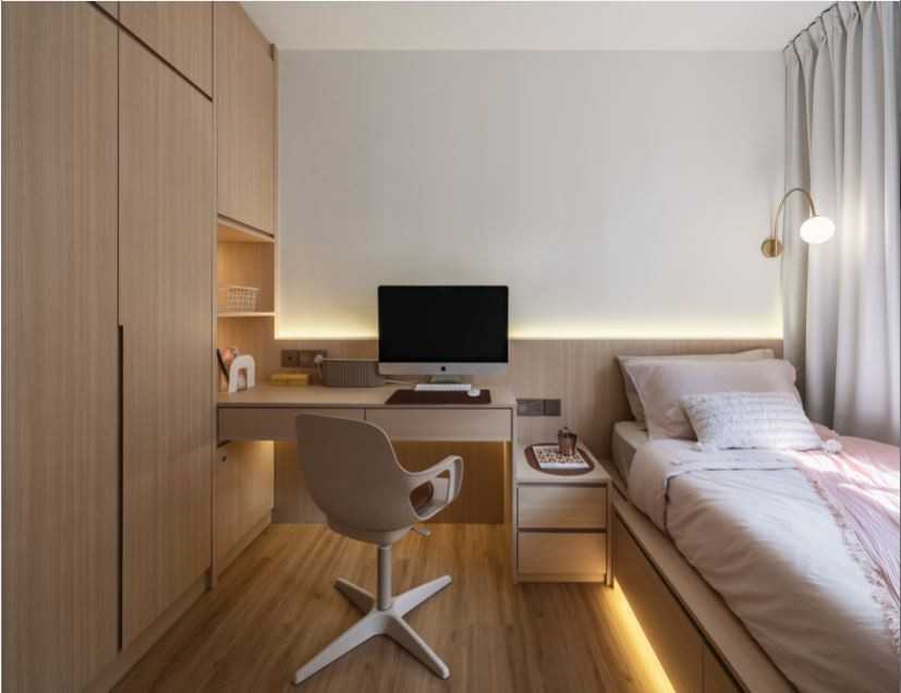 Scandinavian Home Office with Wallpaper and Desk