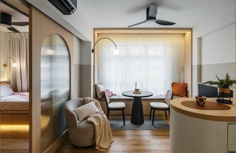 Scandinavian Living Room with Bay Window and Sofa