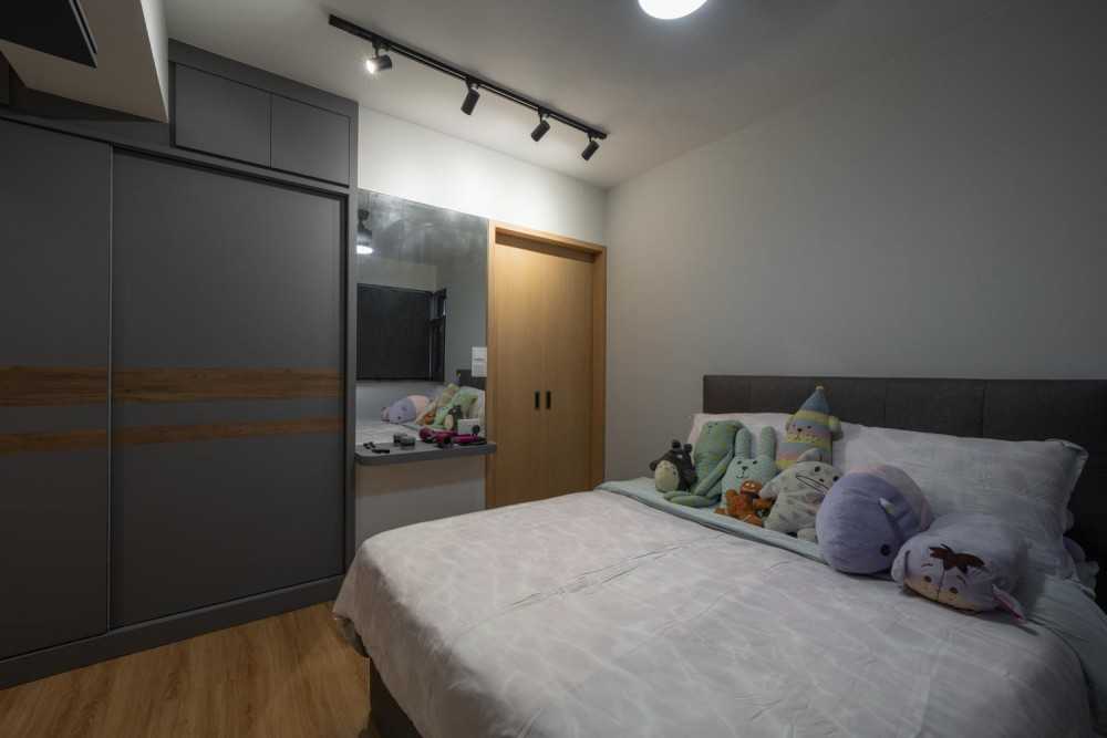 Scandinavian Bedroom with Bookshelf and Vinyl Flooring