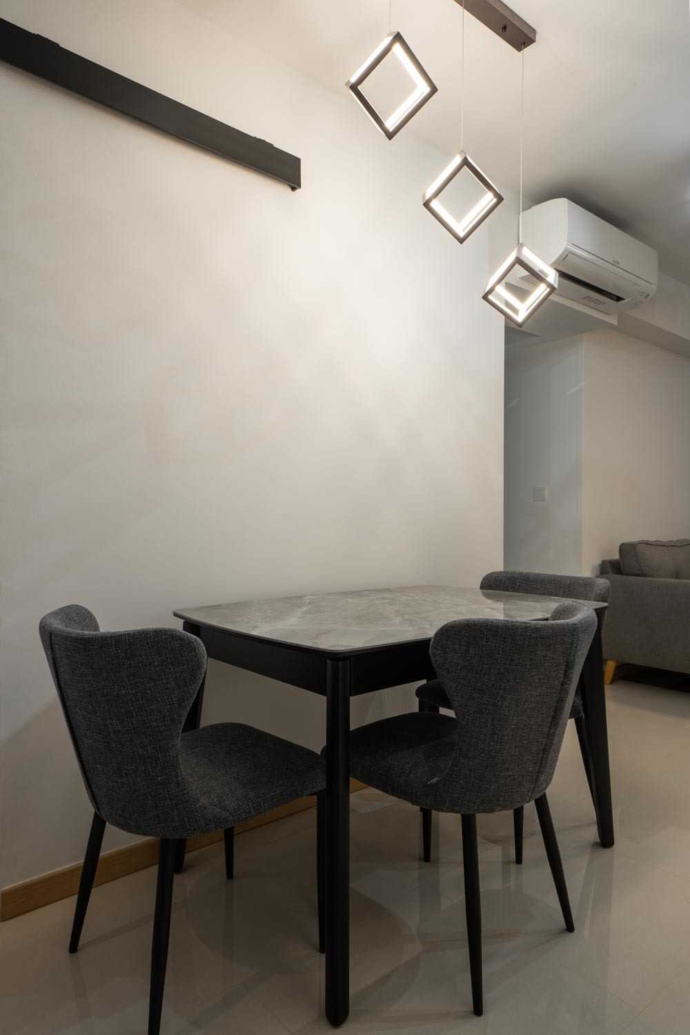 Scandinavian Dining Room with Drop Light and Dining Table