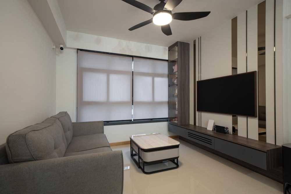 Scandinavian Living Room with TV Console and Feature Wall