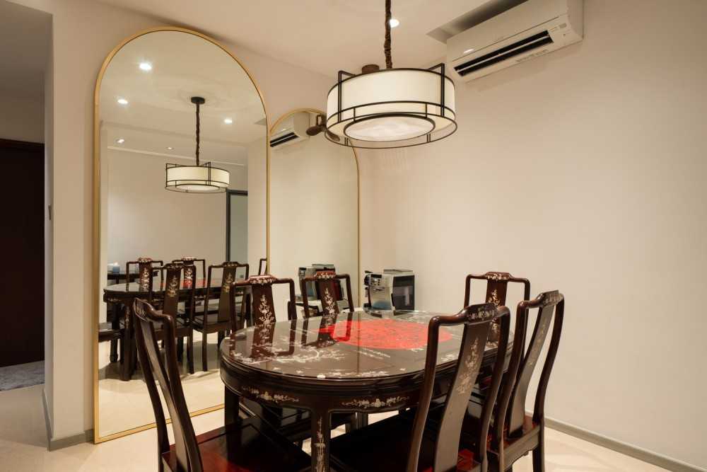 Asian Dining Room with Cove Lighting and Downlights