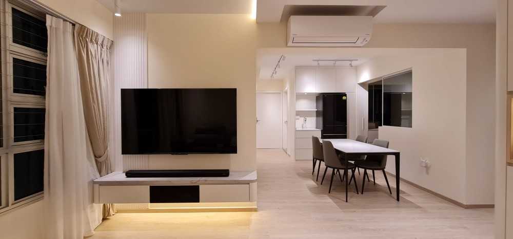 Minimalist Living Room with Vinyl Flooring and TV Console