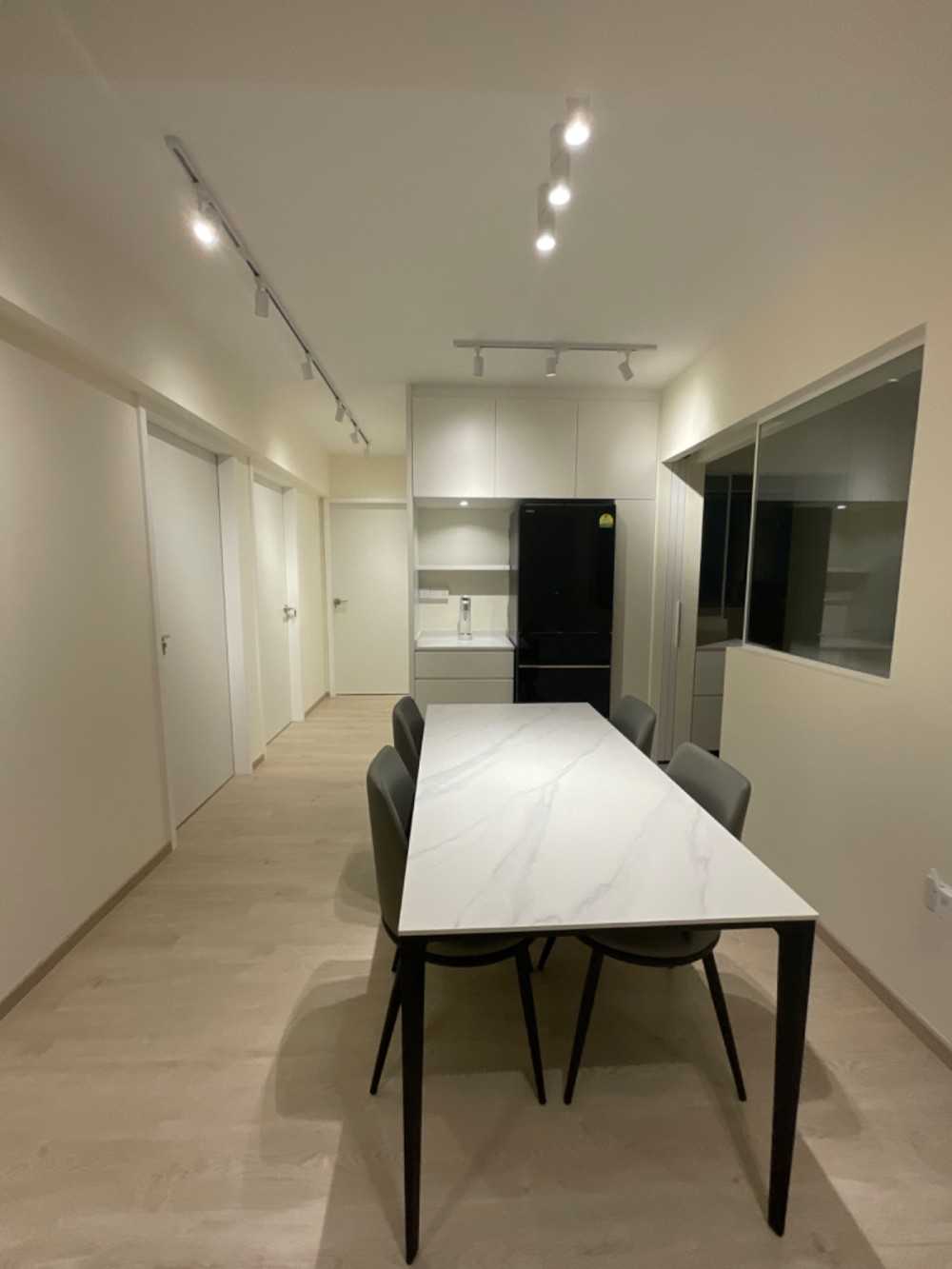 Minimalist Dining Room with Vinyl Flooring and Kitchen Window