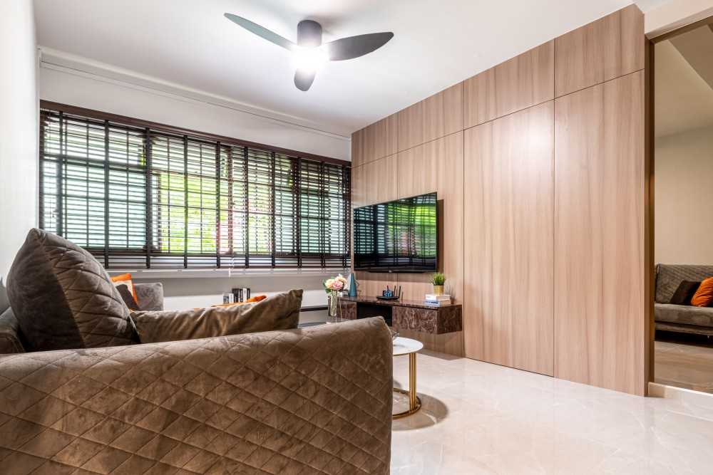 Modern Living Room with Marble Floor and TV Console
