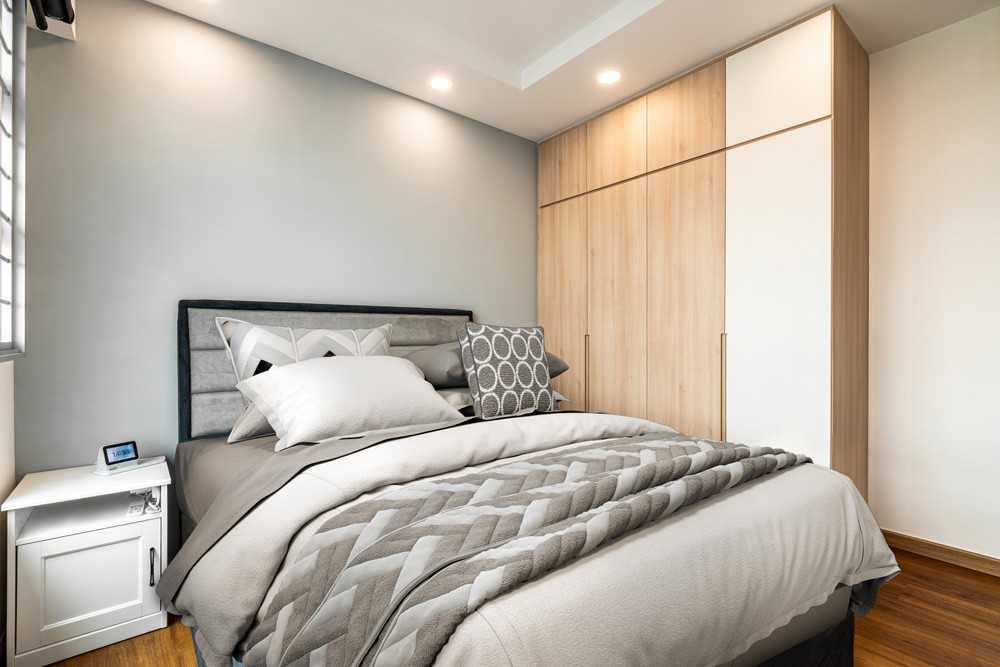 Scandinavian Bedroom with Feature Wall and Ceiling Light