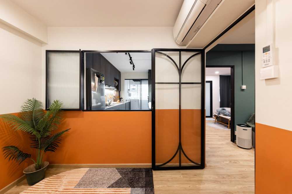 Scandinavian Dining Room with Vinyl Flooring and Feature Wall