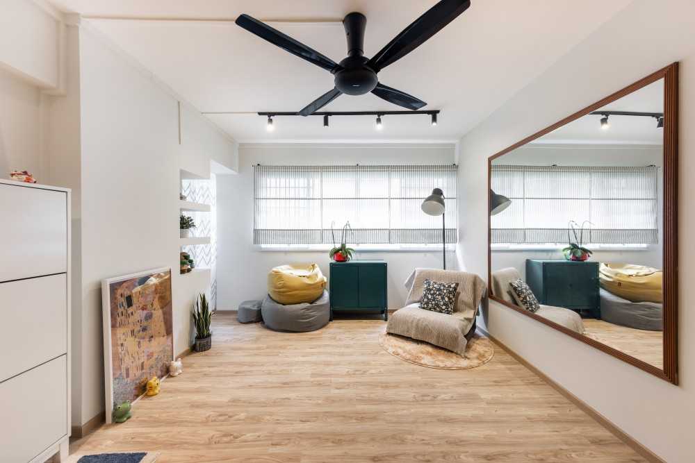 Scandinavian Hallway with Bookshelf and Vinyl Flooring