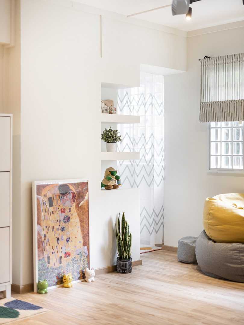Scandinavian Hallway with Bookshelf and Vinyl Flooring