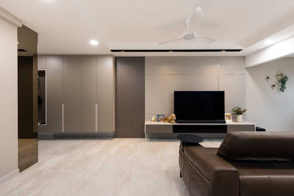 Modern Living Room with TV Console and Feature Wall