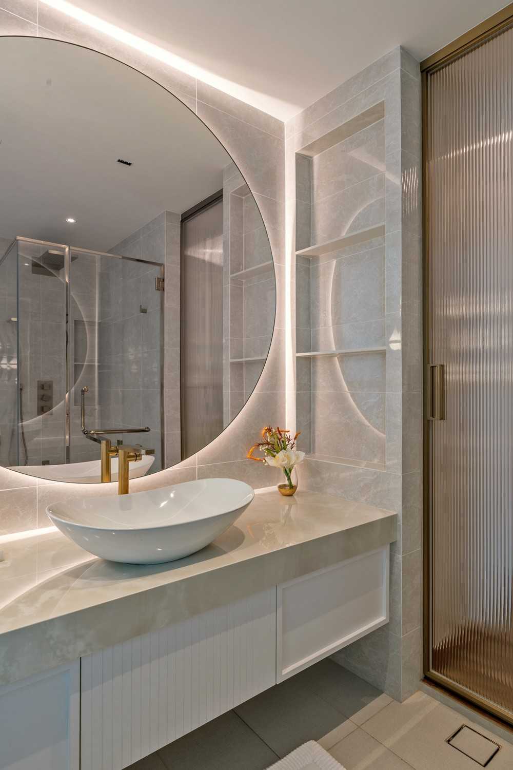 Minimalist Bathroom with Countertop and Mirror