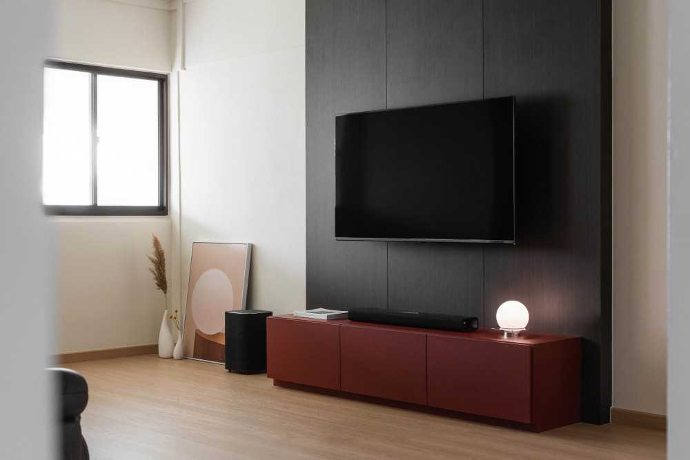 Contemporary Living Room with Vinyl Flooring and TV Console