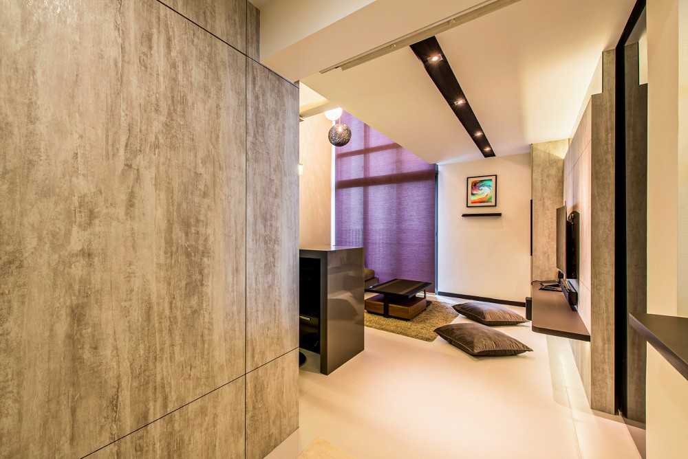 Modern Entryway with Feature Wall and Curtain