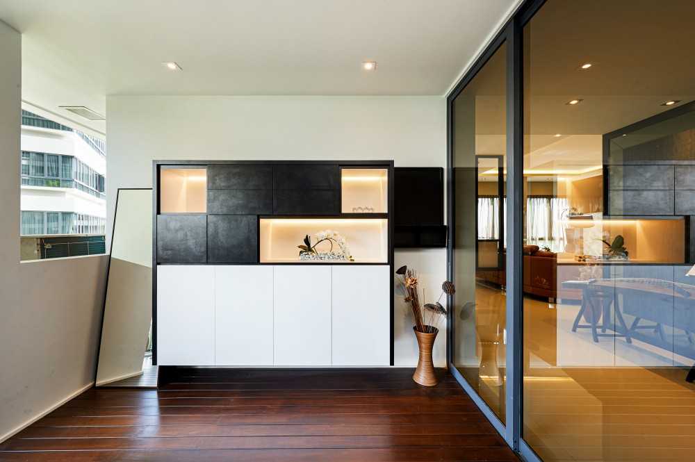 Contemporary Balcony with Ceiling Light and Storage Cabinets