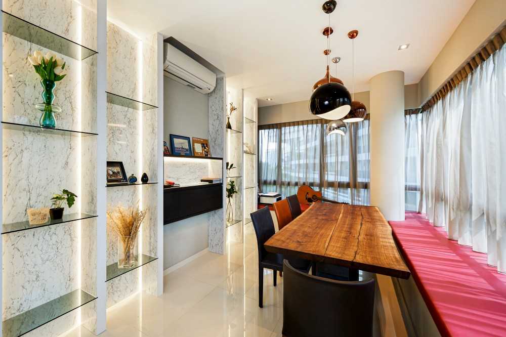 Contemporary Dining Room with Wallpaper and Downlights