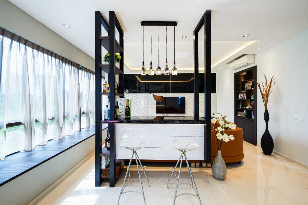 Contemporary Home Bar with Countertop and Bar Counter
