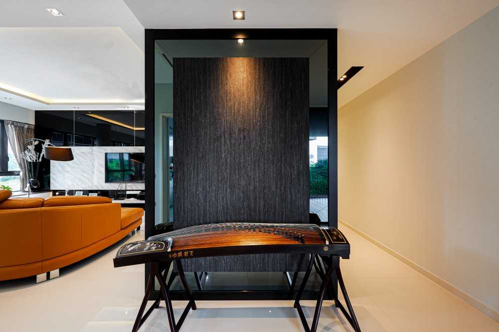 Contemporary Entryway with Feature Wall and Mirror