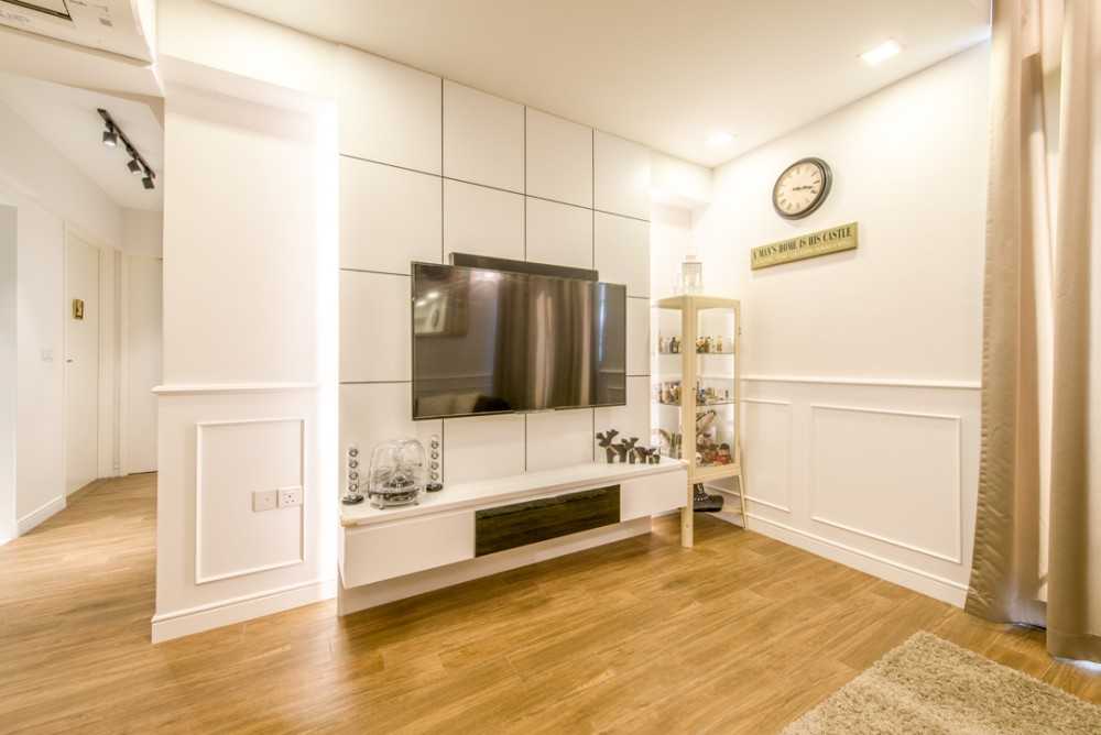 Scandinavian Living Room with TV Console and Feature Wall
