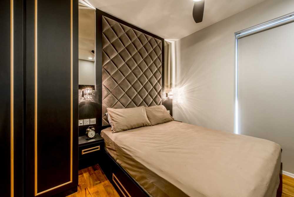 Scandinavian Bedroom with Feature Wall and Mirror