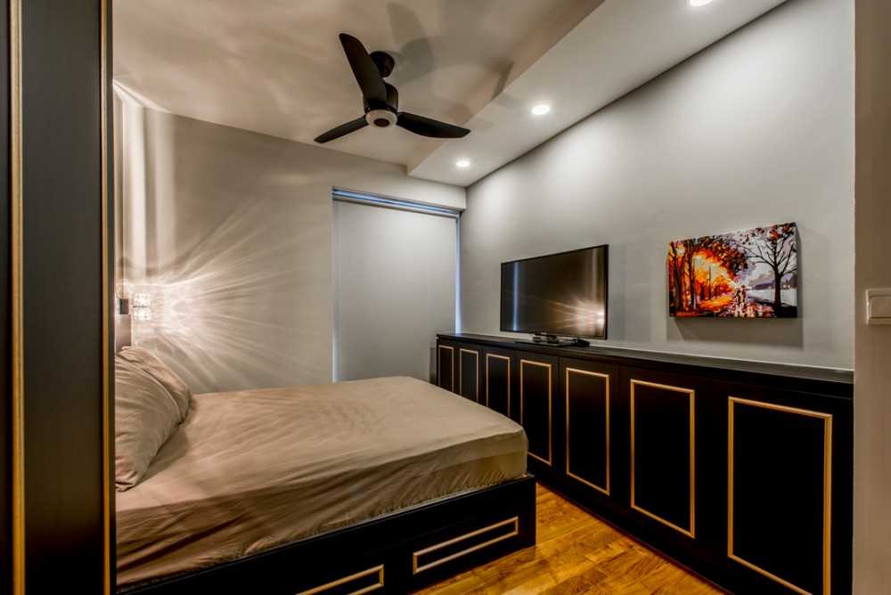 Scandinavian Bedroom with Feature Wall and Ceiling Fan