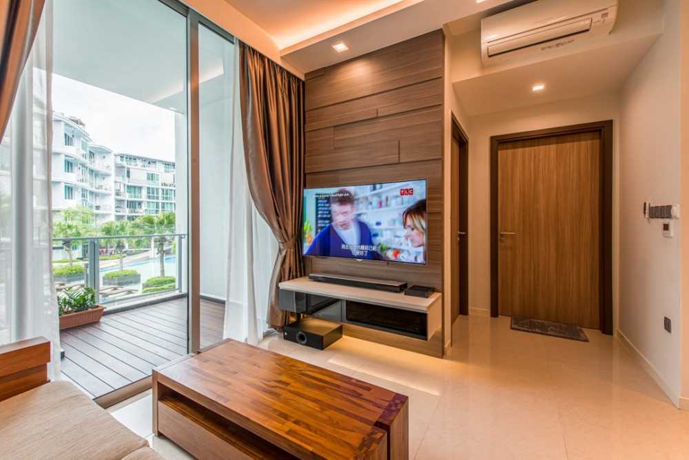 Contemporary Living Room with TV Console and Feature Wall
