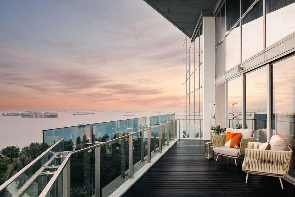 Contemporary Balcony with Window Seat and Window Grille