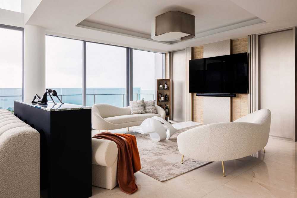 Contemporary Living Room with Feature Wall and Cove Lighting