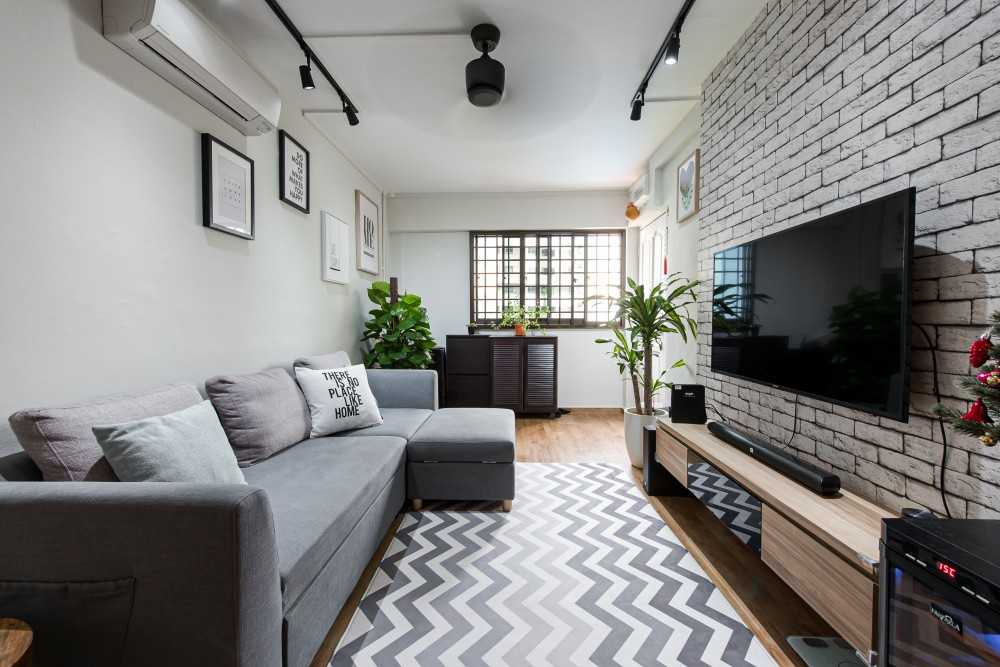 Minimalist Living Room with Vinyl Flooring and TV Console