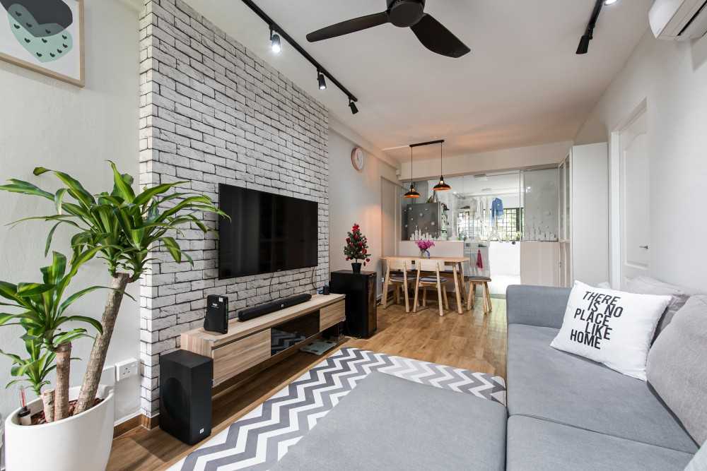 Minimalist Living Room with Vinyl Flooring and TV Console