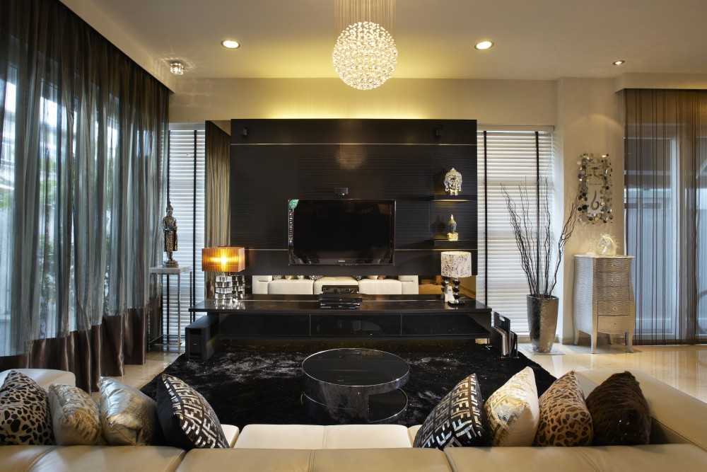Contemporary Living Room with TV Console and Feature Wall