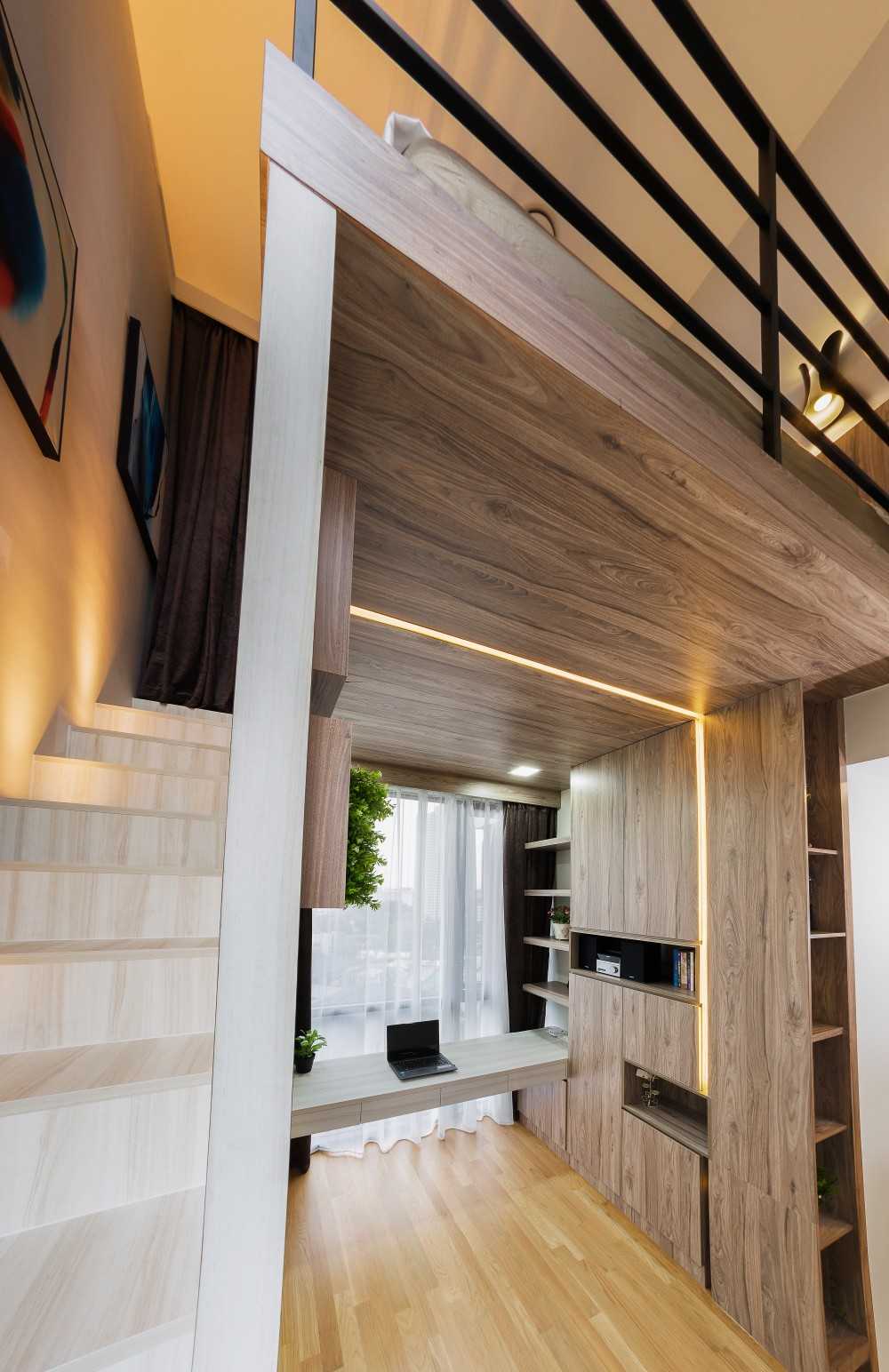 Modern Study with Bookshelf and Staircase