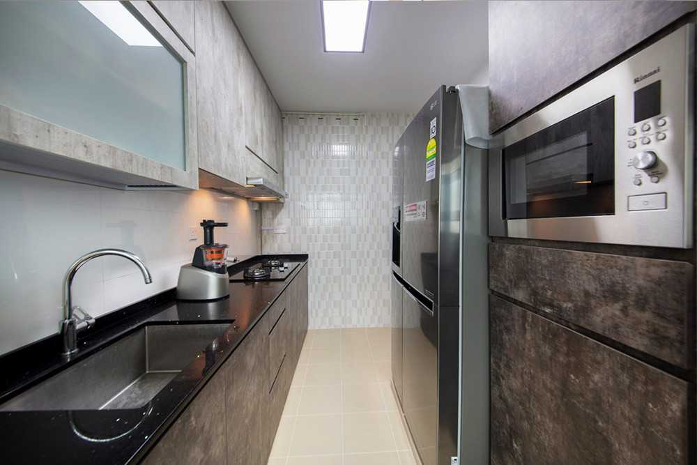 Industrial Kitchen with Countertop and Homogeneous Tiles